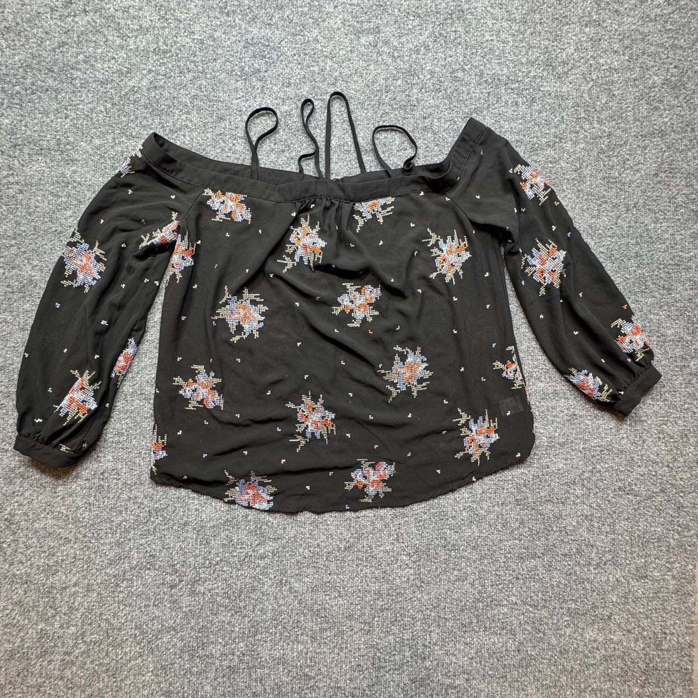 RO&DE Blouse Womens Medium Black Embroidered Off Shoulder Long‎ Sleeve Boho Top